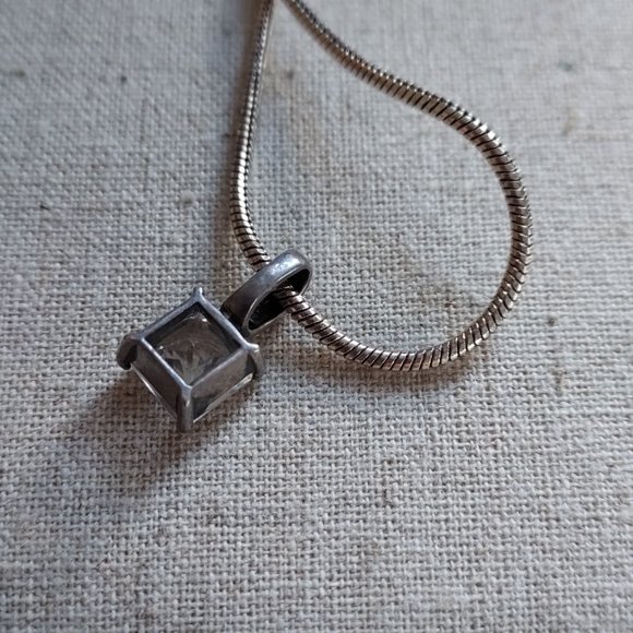 20" Sterling rope chain necklace with Sterling Square cut CZ - Picture 2 of 6